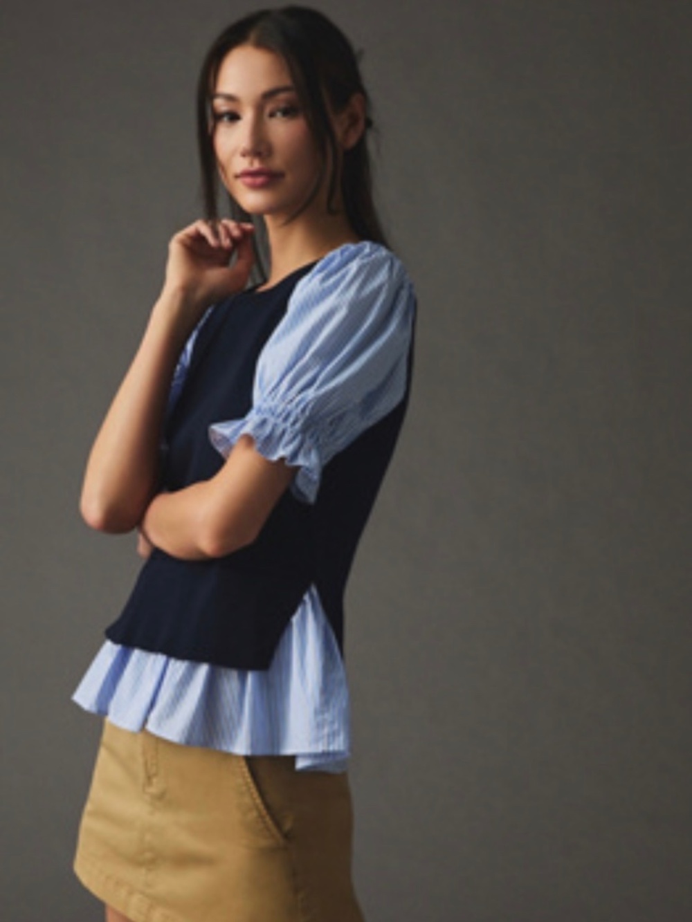 NEW Anthropologie Twofer Puff Sleeve Peplum Top